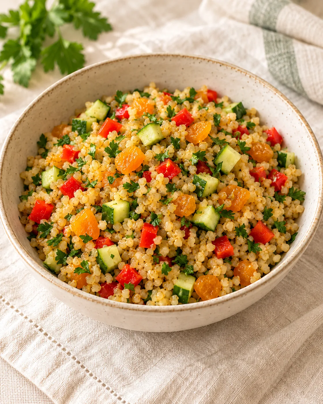 Салат из булгура с курагой и огурцом