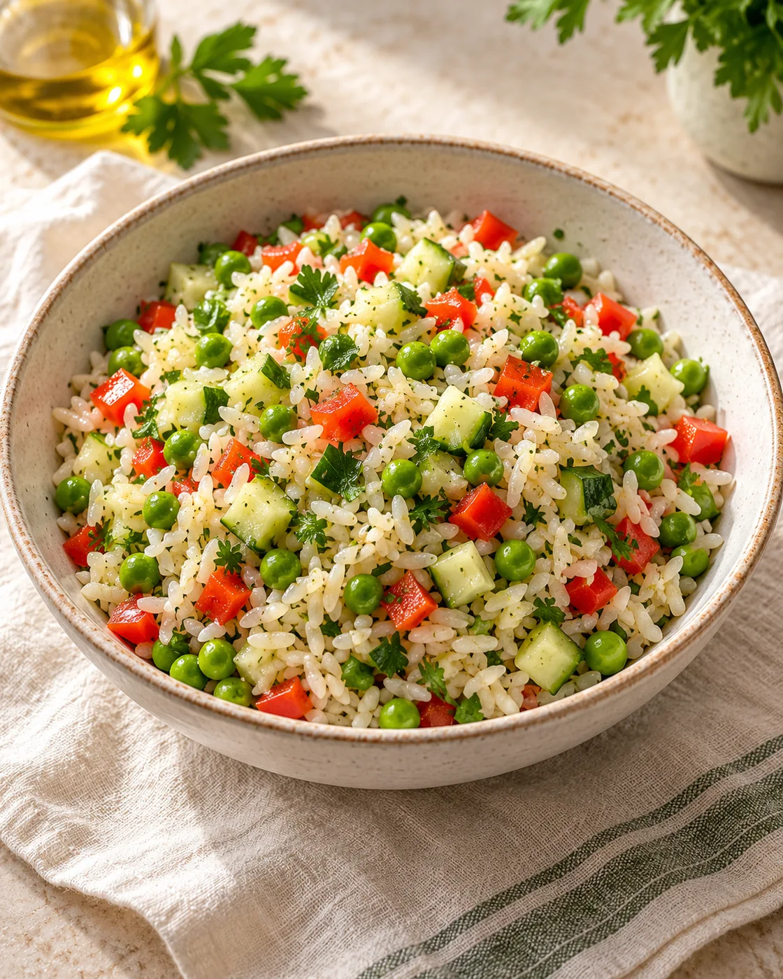 Рисовый салат с горошком и перцем